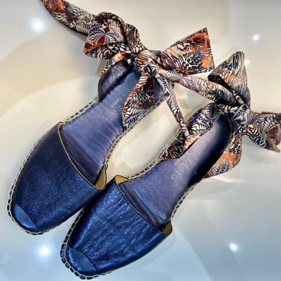 Marine Blue Leather Espadrilles - Picture 1 of 4